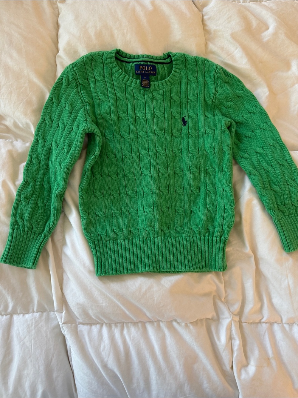 Polo by Ralph Lauren Kelly Green Cable Knit Crew Sweater size 4